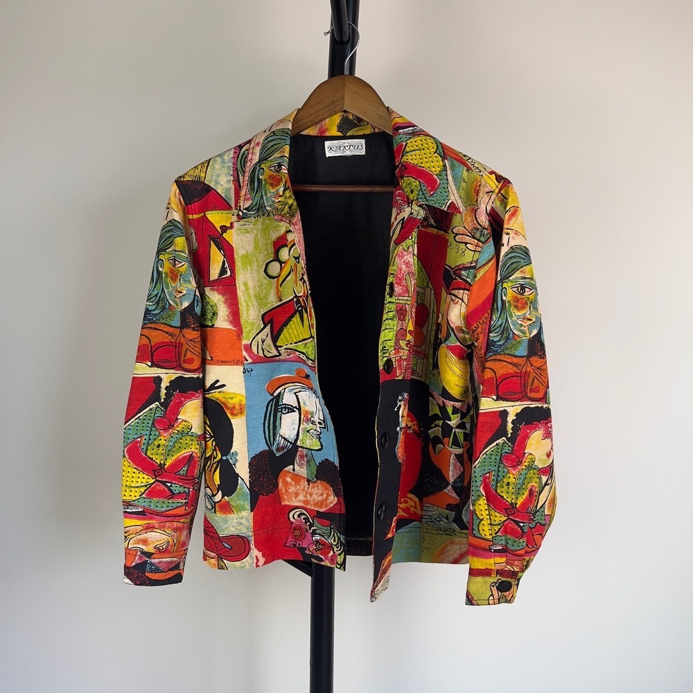 Vintage Kaktus Picasso Cubist Portrait Art Print Jacket Multi-Color Lined S/M